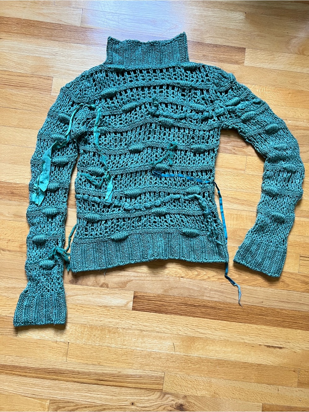Chunky Distressed Open Knit 90’s Green sweater from Anthropologie